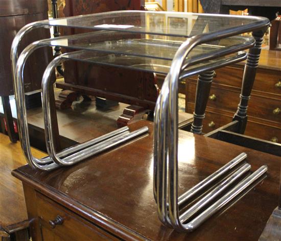 Nest of 3 chrome & glass tables